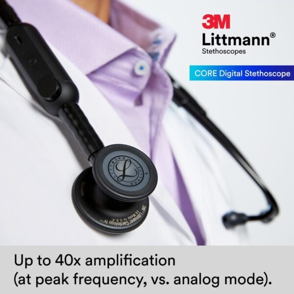 3M Littmann CORE Digital Stethoscope, Our Most Advanced Stethoscope Yet, Up To 40x Amplification*, Active Noise Cancellation, In-App Sound Wave Visualization, Black-Finish Chestpiece, 8480 - Image 4