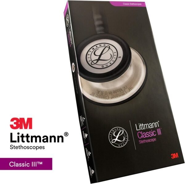 3M™ Littmann® Classic III™ Stethoscope, Black Edition Chestpiece, Black Tube, 27 inch, 5803 - Image 3