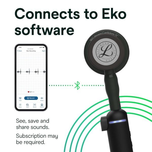 3M Littmann CORE Digital Stethoscope, Our Most Advanced Stethoscope Yet, Up To 40x Amplification*, Active Noise Cancellation, In-App Sound Wave Visualization, Black-Finish Chestpiece, 8480 - Image 7