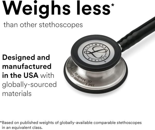 3M™ Littmann® Classic III™ Stethoscope, Black Edition Chestpiece, Black Tube, 27 inch, 5803 - Image 4